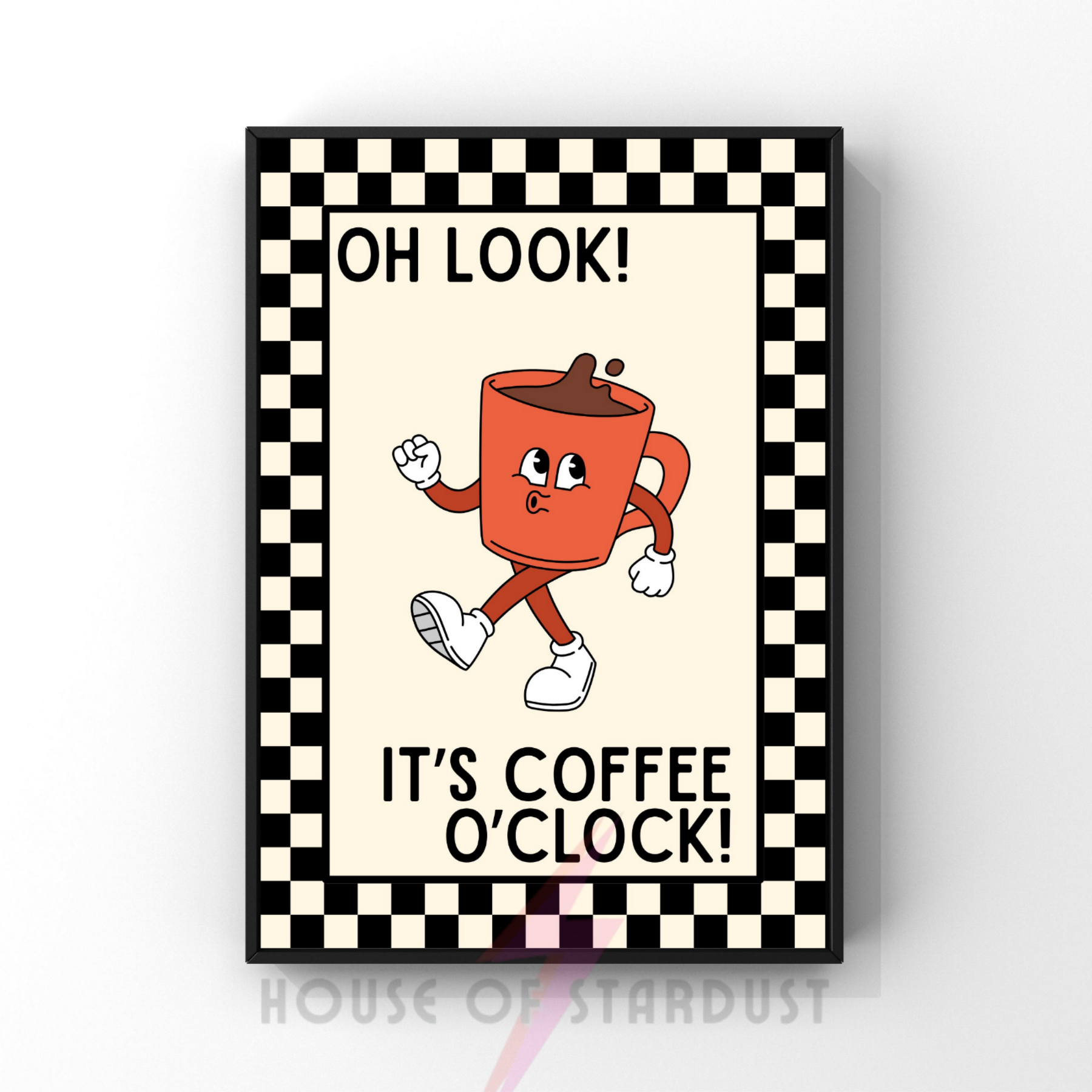 Coffee o'clock | Kitsch Kitchen checkerboard retro collection print