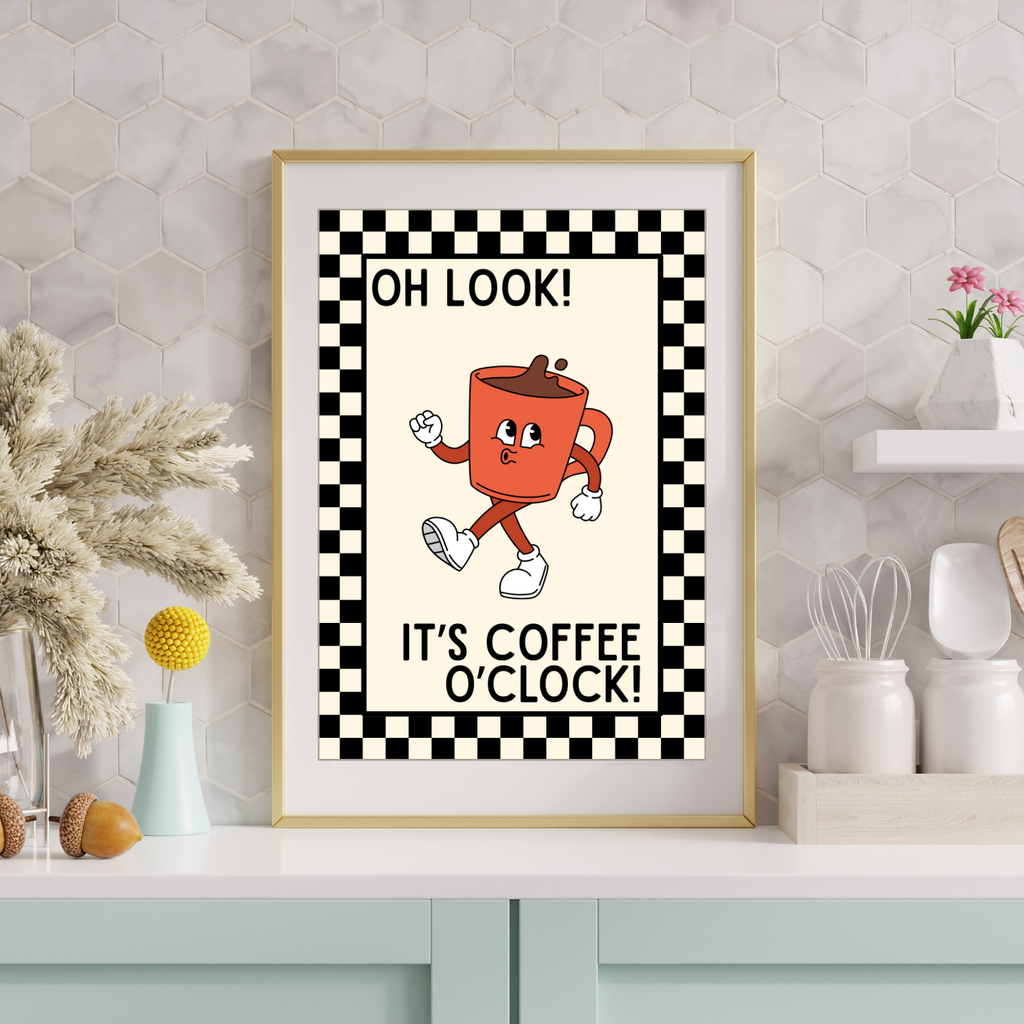 Coffee o'clock | Kitsch Kitchen checkerboard retro collection print