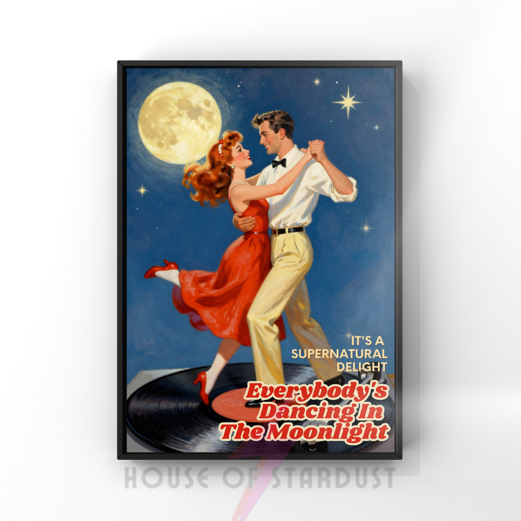 Dancing in the moonlight | retro vinyl record disco music Print
