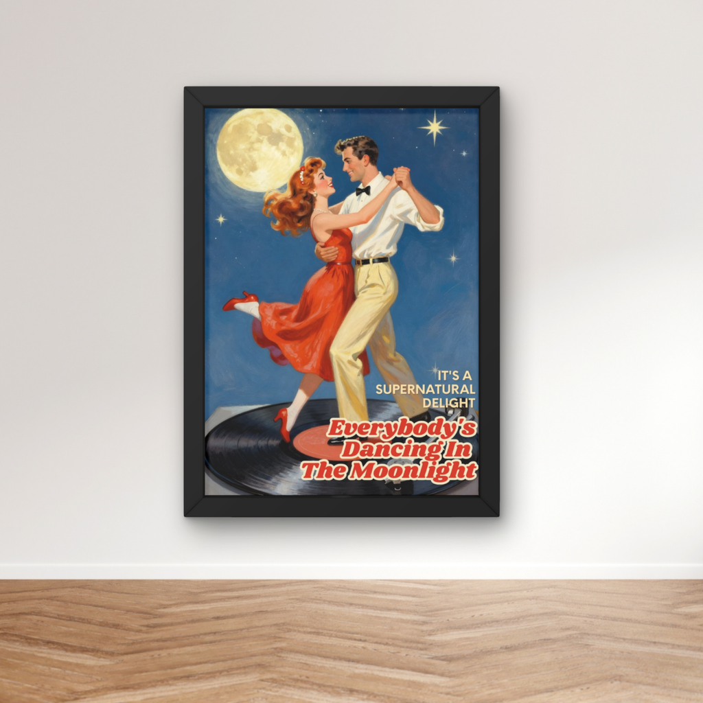 Dancing in the moonlight | retro vinyl record disco music Print