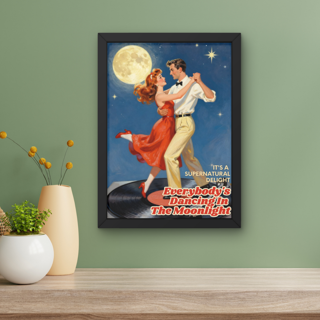 Dancing in the moonlight | retro vinyl record disco music Print
