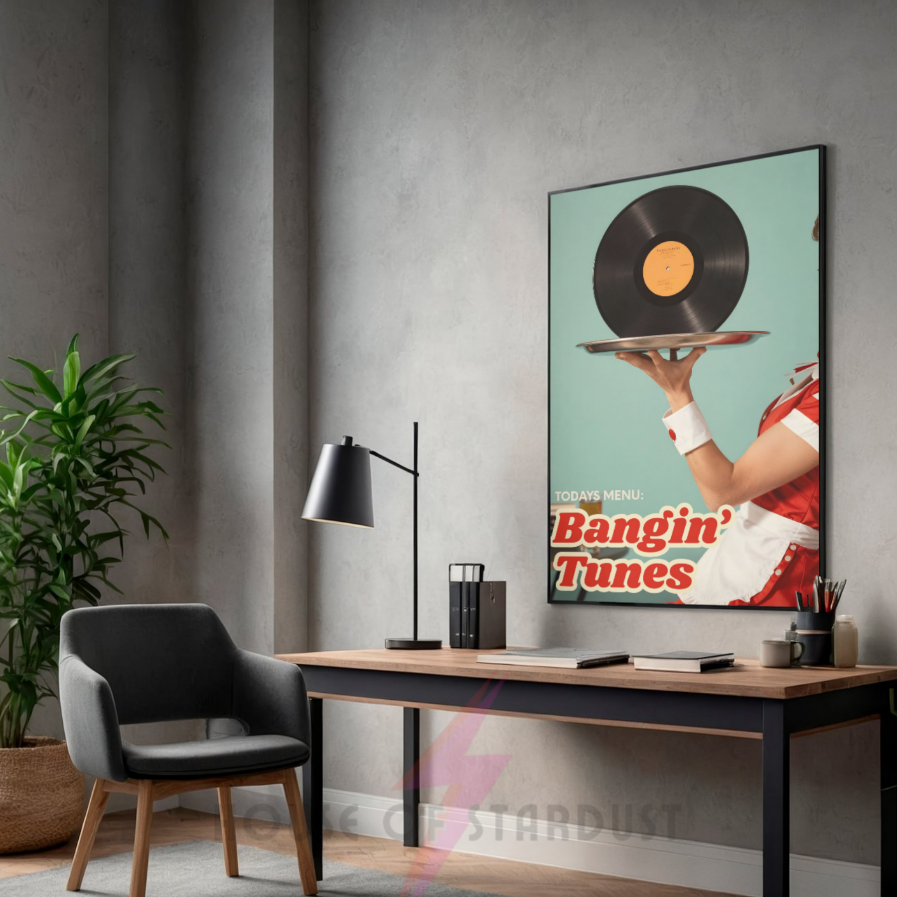 today's menu: bangin' tunes  | retro vinyl record housewife music Print