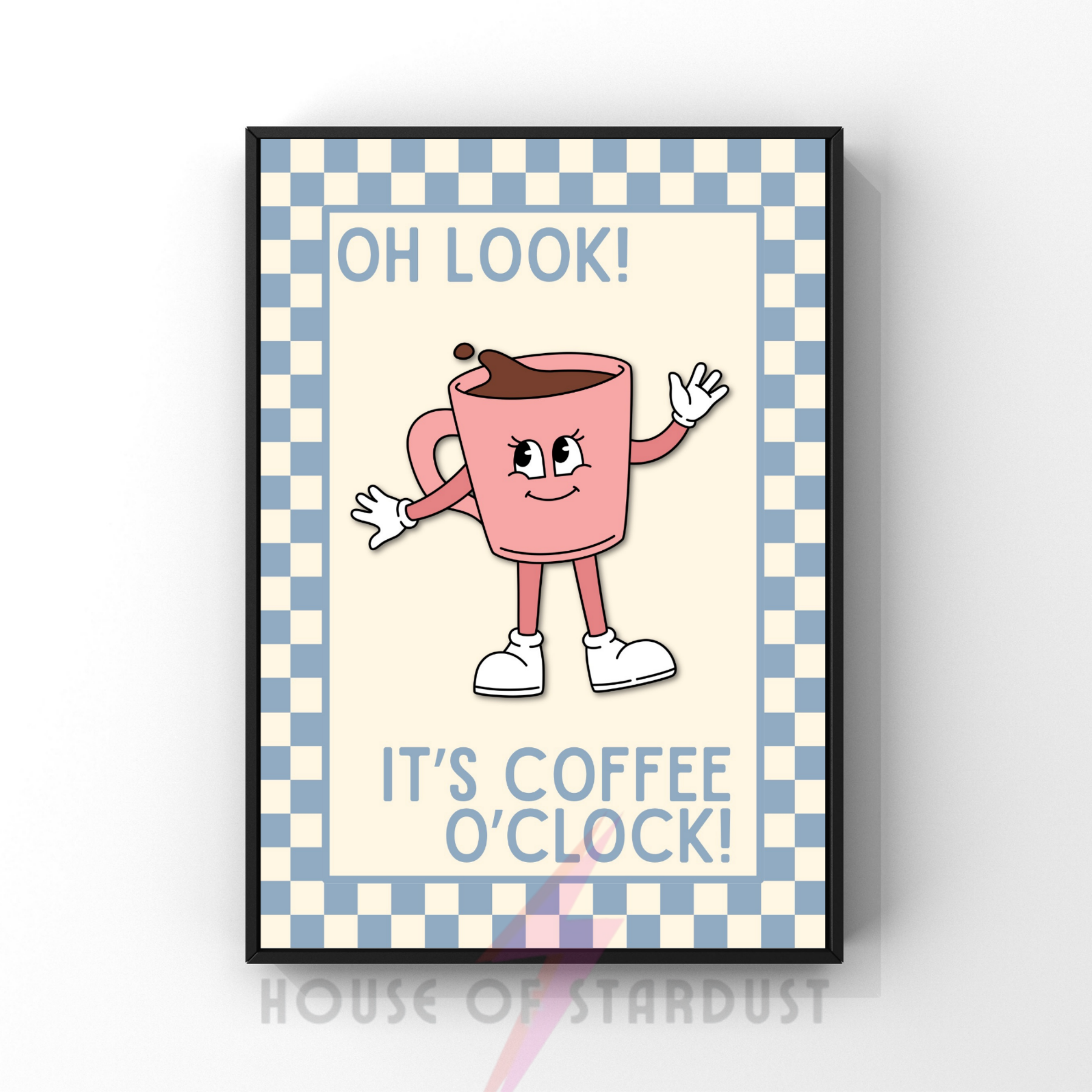 Coffee o'clock pink | Kitsch Kitchen checkerboard pastels collection print