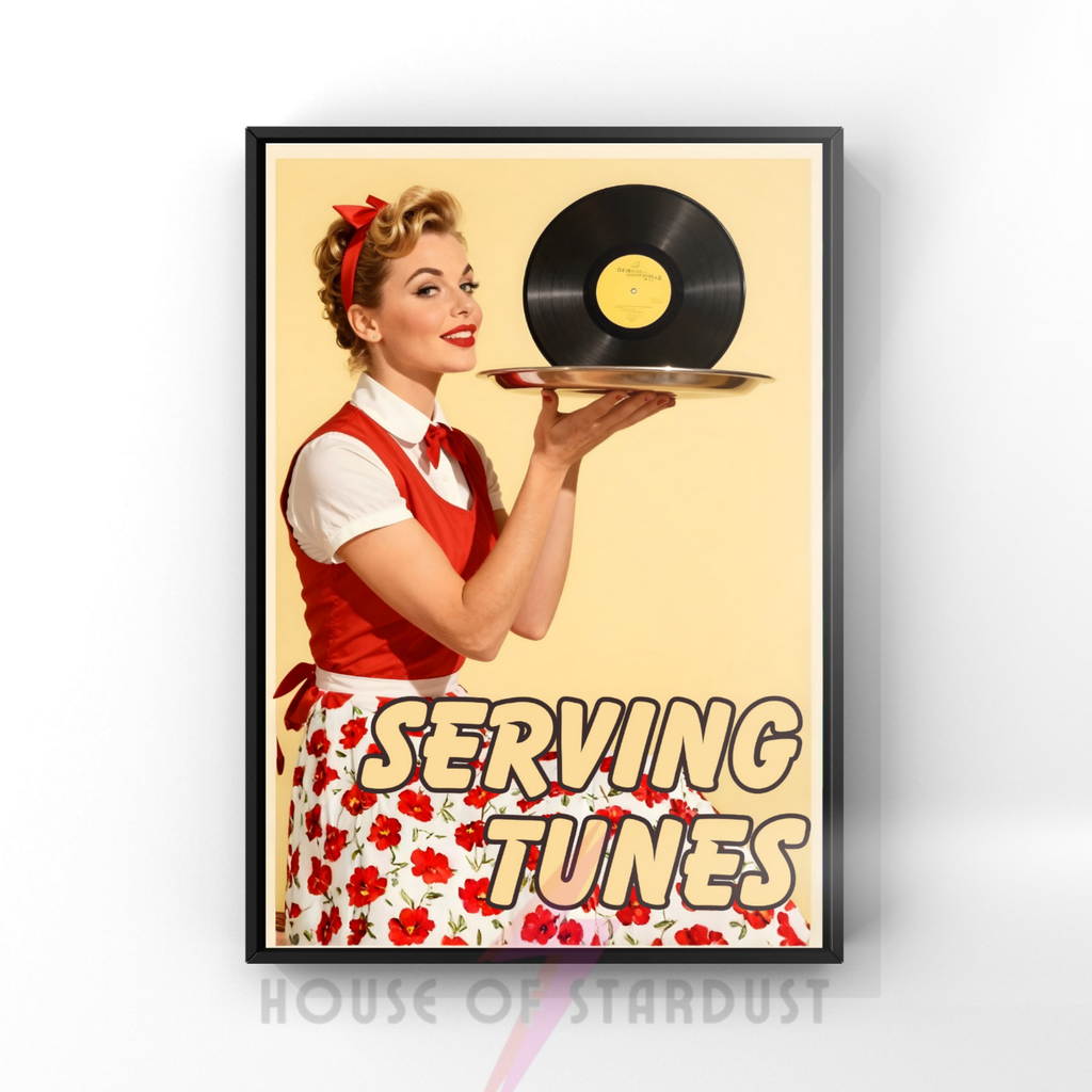 serving tunes  | retro vinyl record housewife music Print