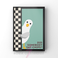 chips? teal & black | Funny seagull kitchen print