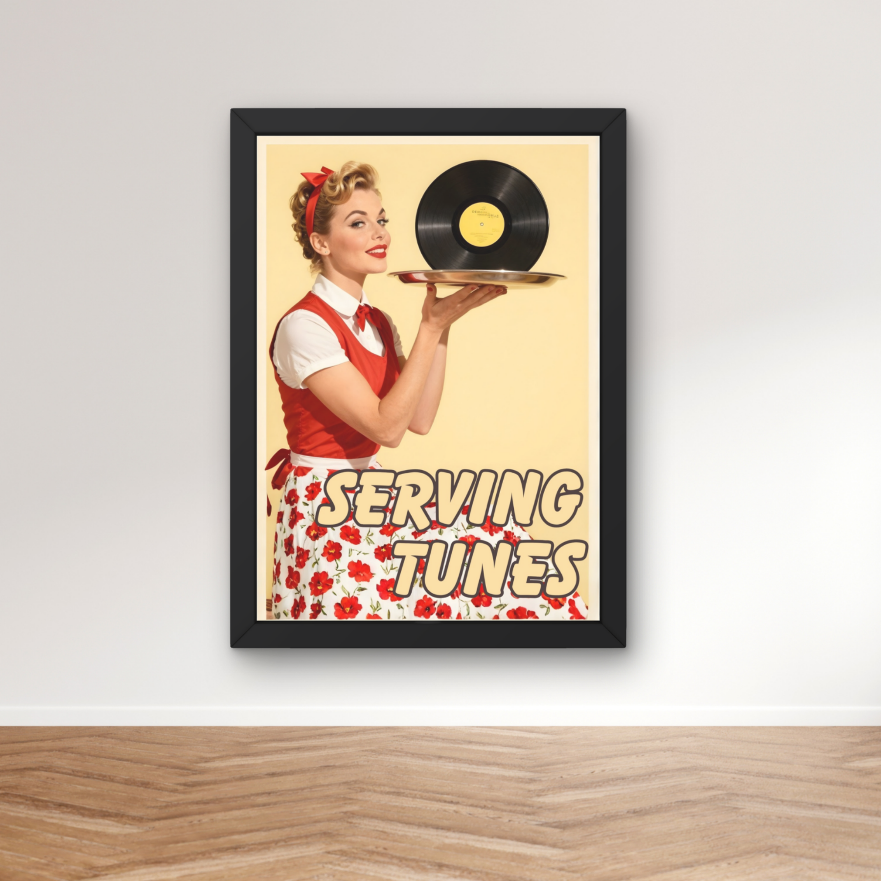 serving tunes  | retro vinyl record housewife music Print