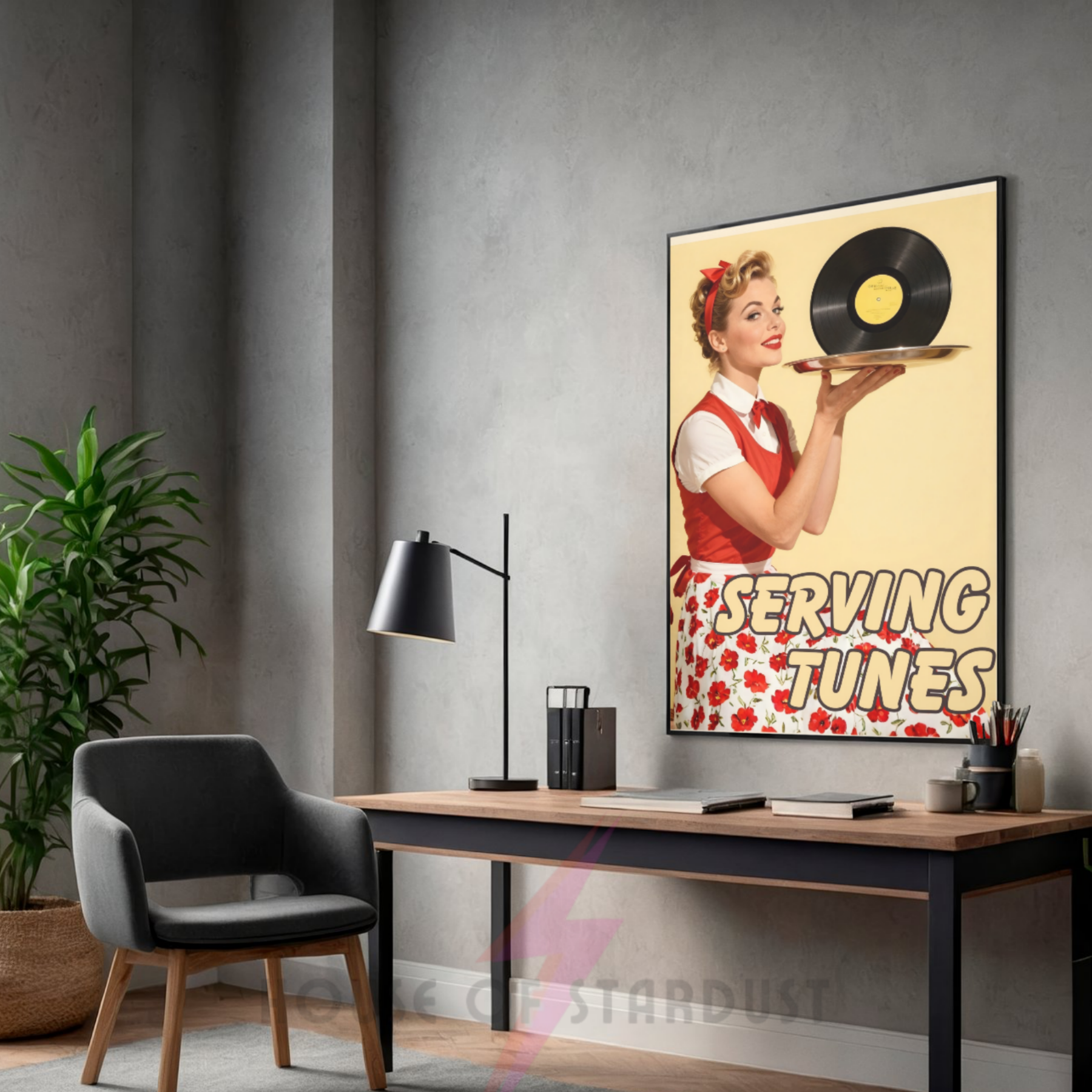 serving tunes  | retro vinyl record housewife music Print