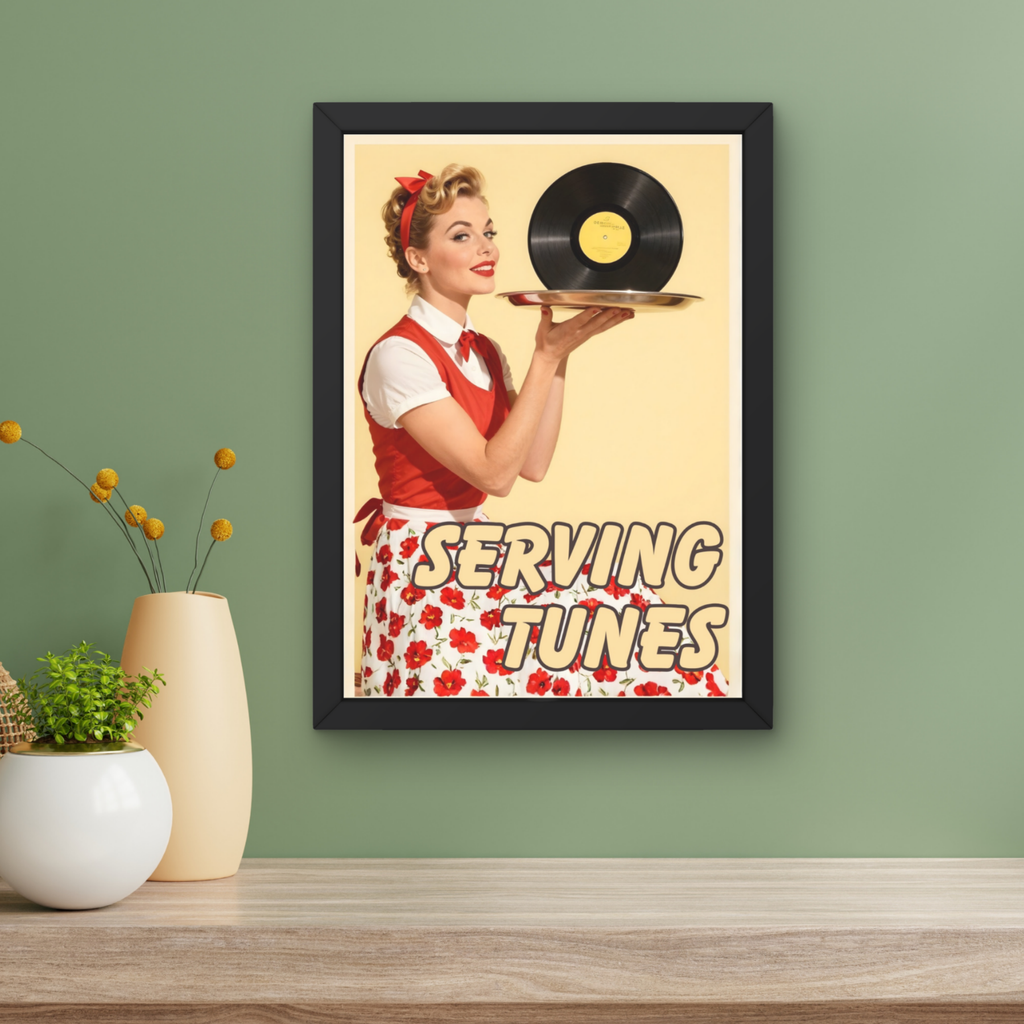 serving tunes  | retro vinyl record housewife music Print