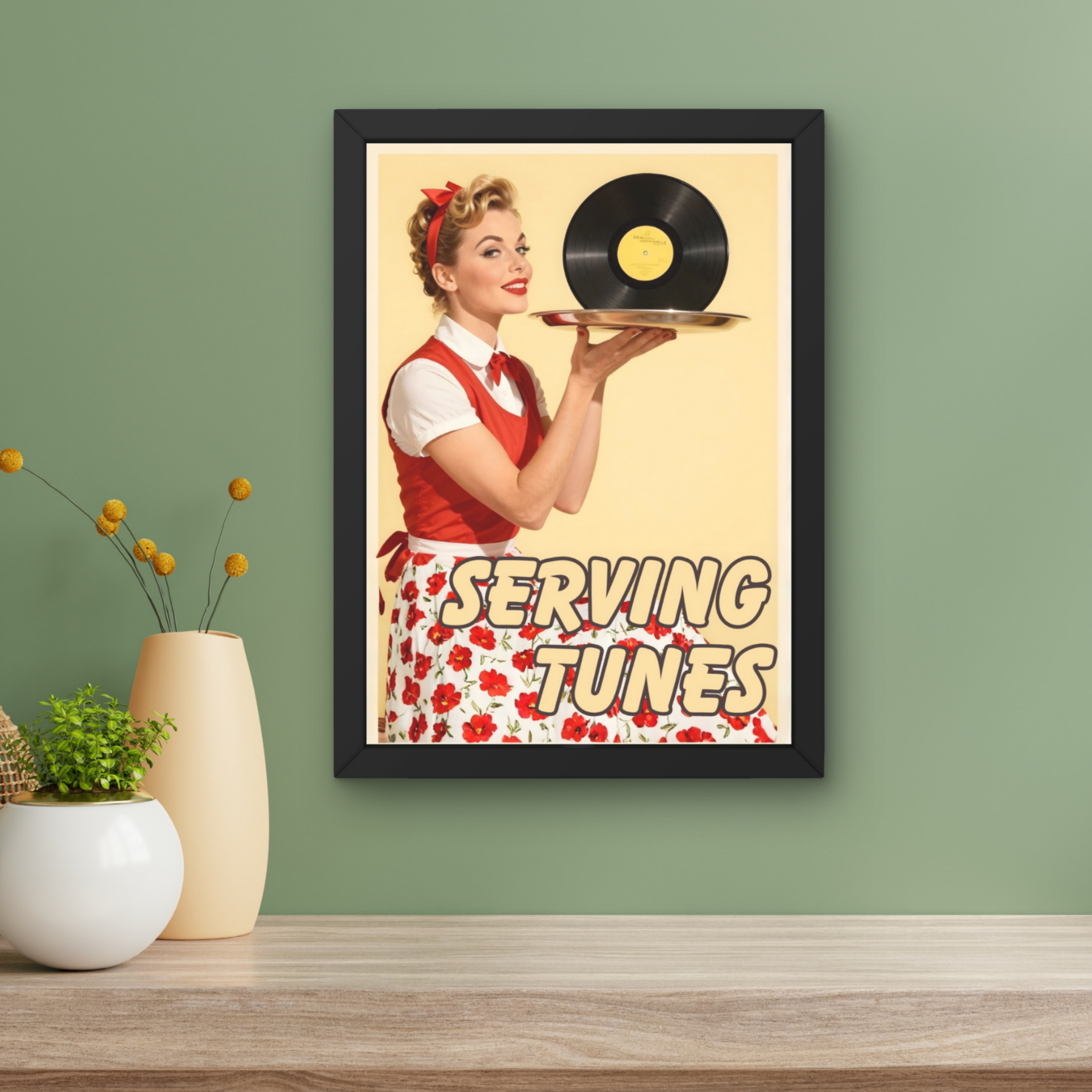 serving tunes  | retro vinyl record housewife music Print