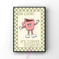 Coffee o'clock pink | Kitsch Kitchen checkerboard pastels collection print