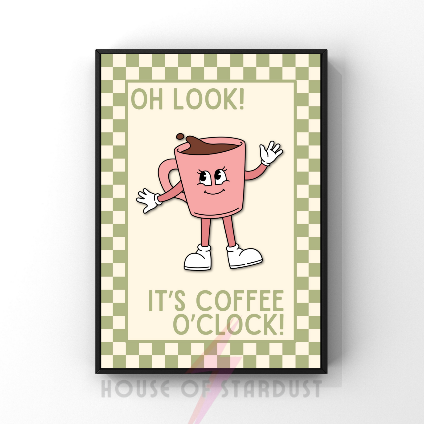 Coffee o'clock pink | Kitsch Kitchen checkerboard pastels collection print