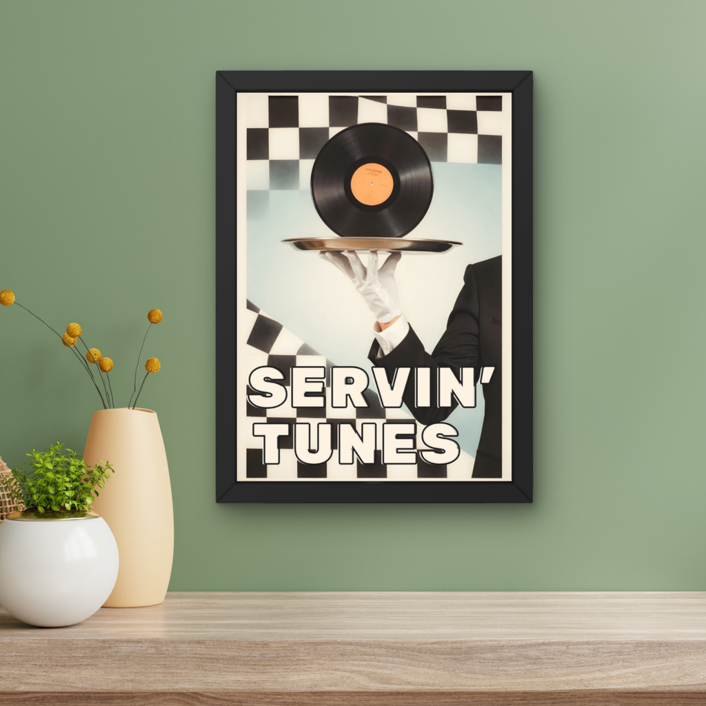 servin' tunes  | retro vinyl record diner music Print