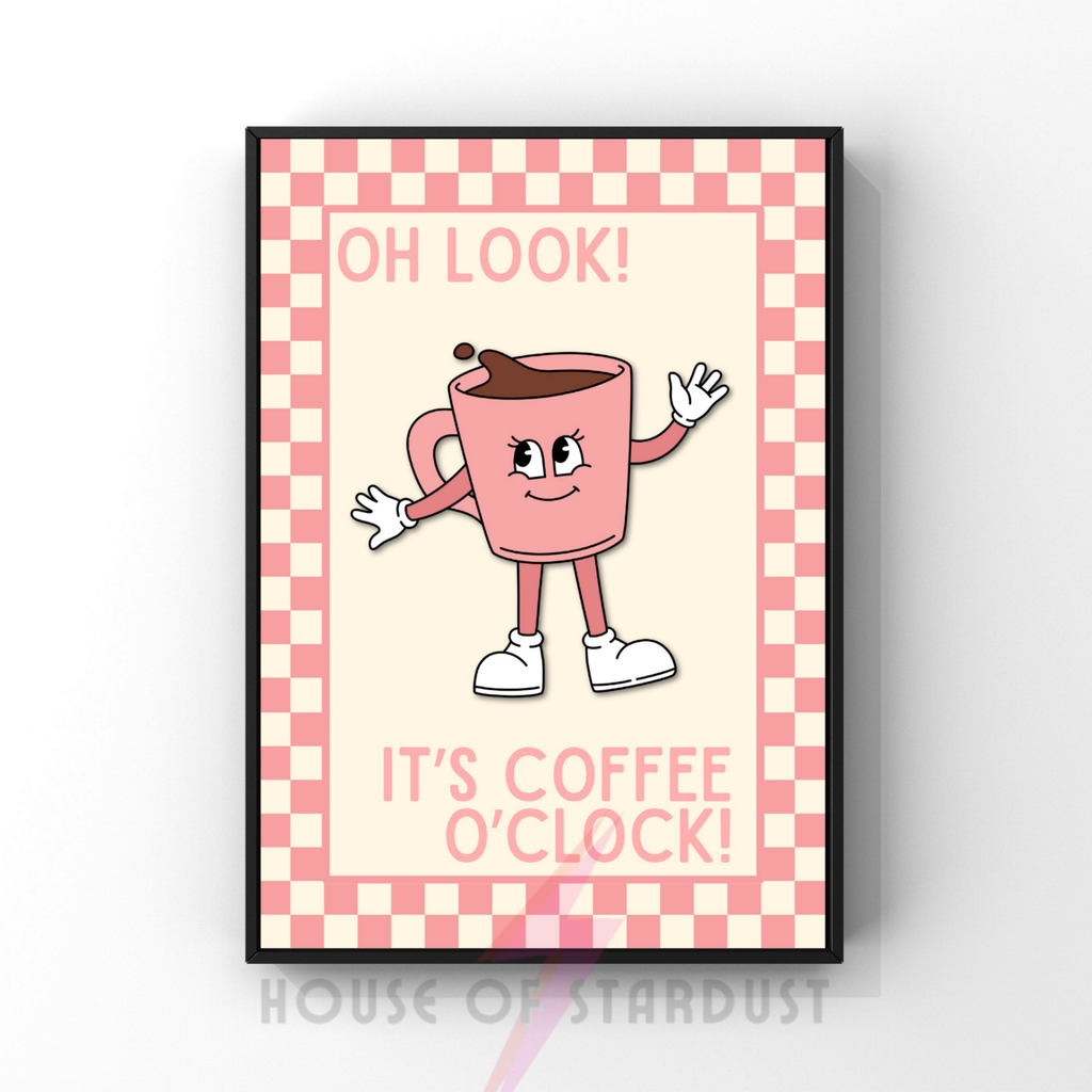 Coffee o'clock pink | Kitsch Kitchen checkerboard pastels collection print