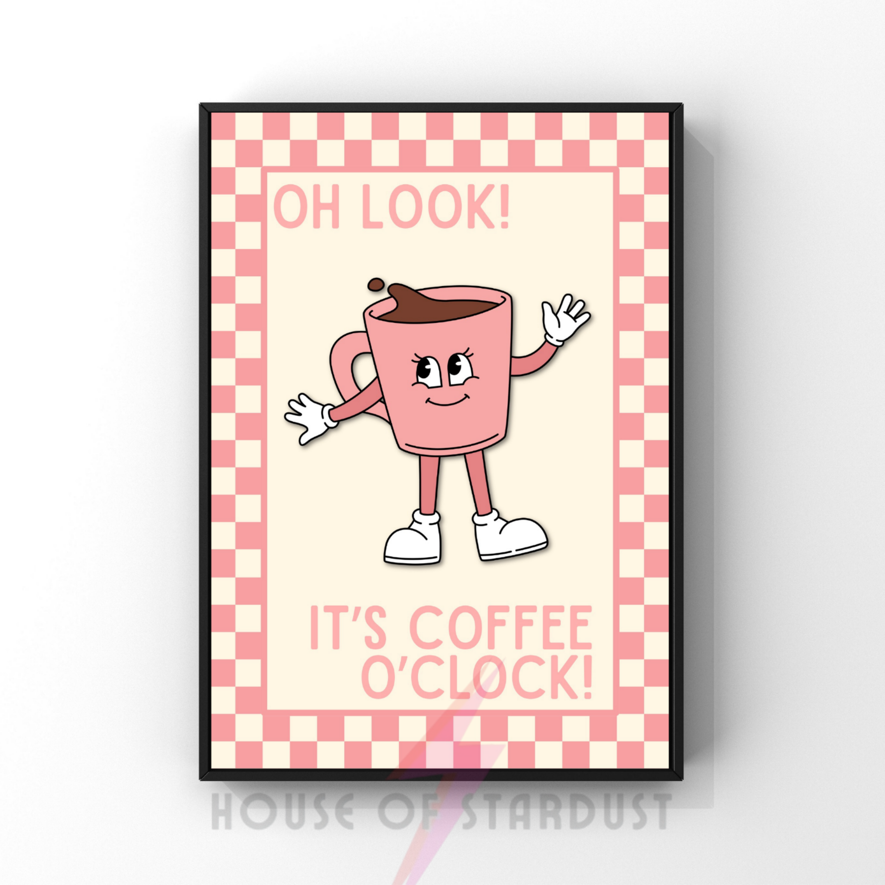 Coffee o'clock pink | Kitsch Kitchen checkerboard pastels collection print