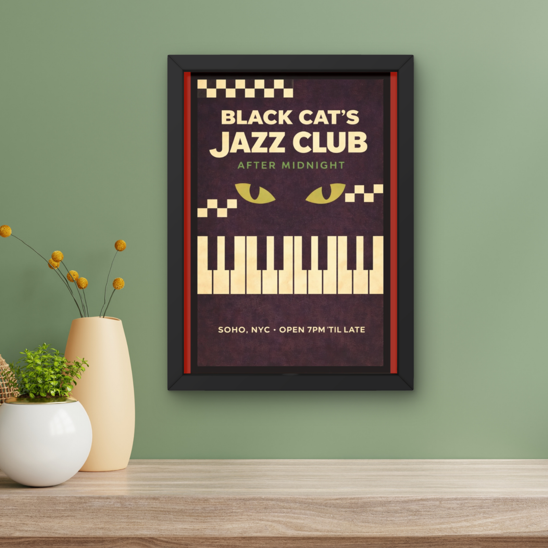 After midnight | black cat's jazz club NYC art print