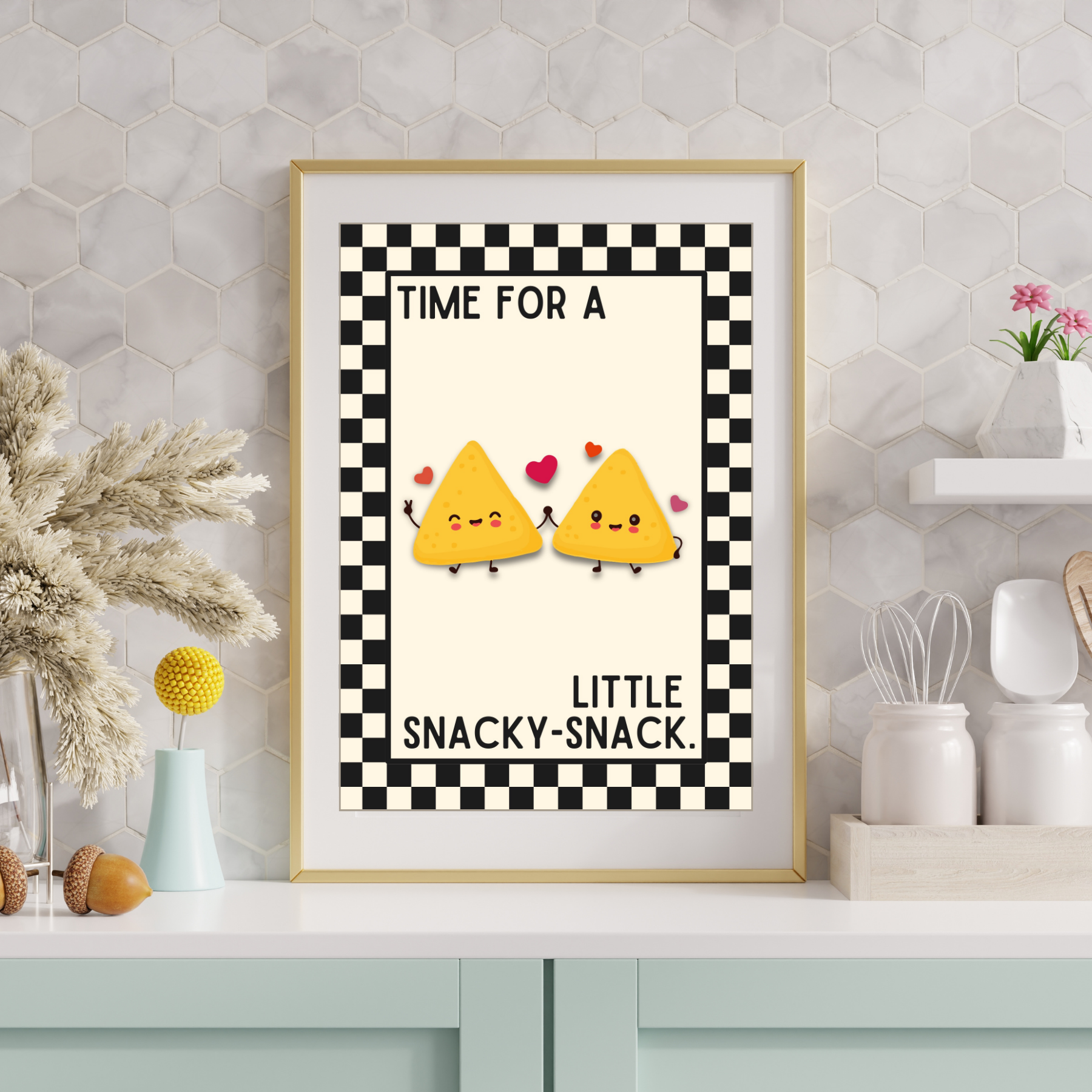Time for a little snacky-snack | Kitsch Kitchen checkerboard retro collection print