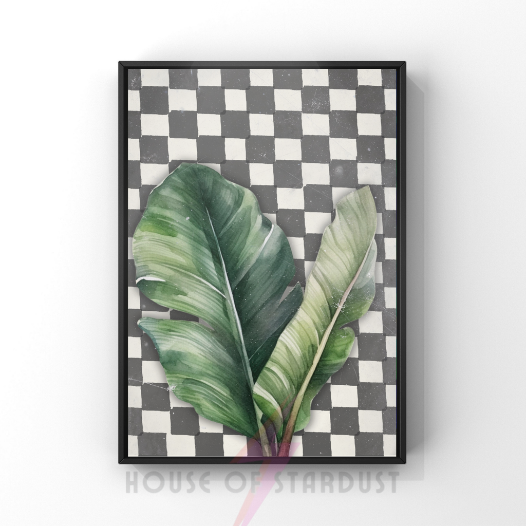 checkerboard banana leaf | botanical jungle art print