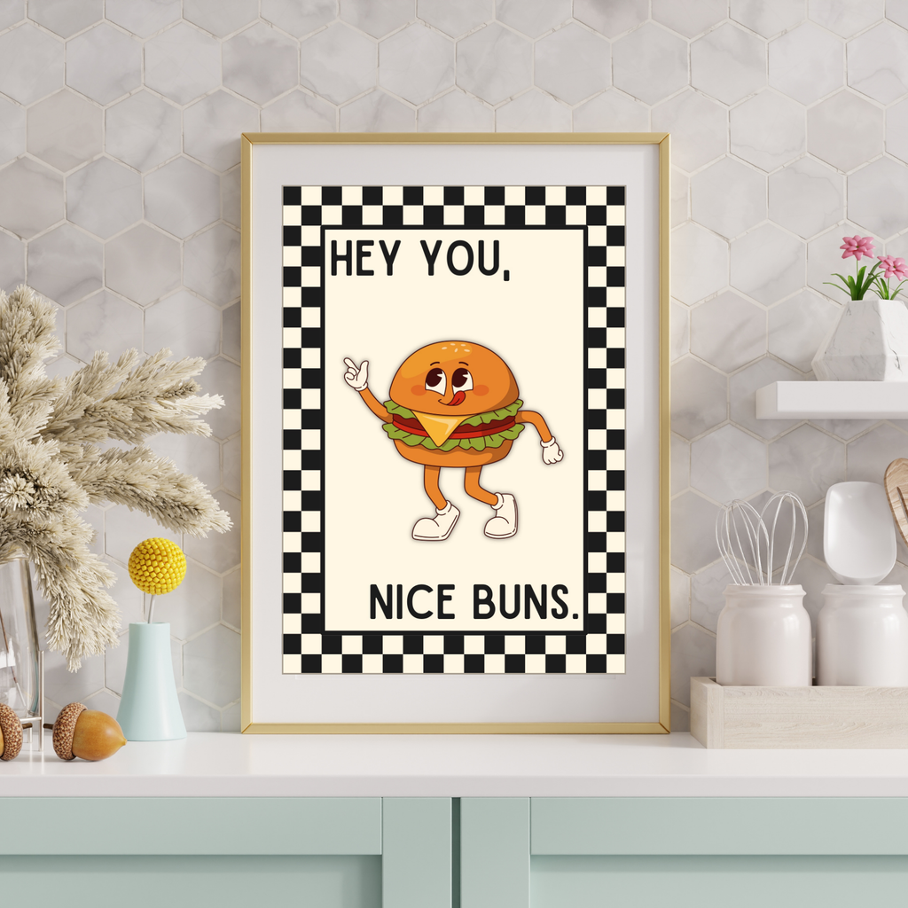 Nice buns | Kitsch Kitchen checkerboard retro collection print