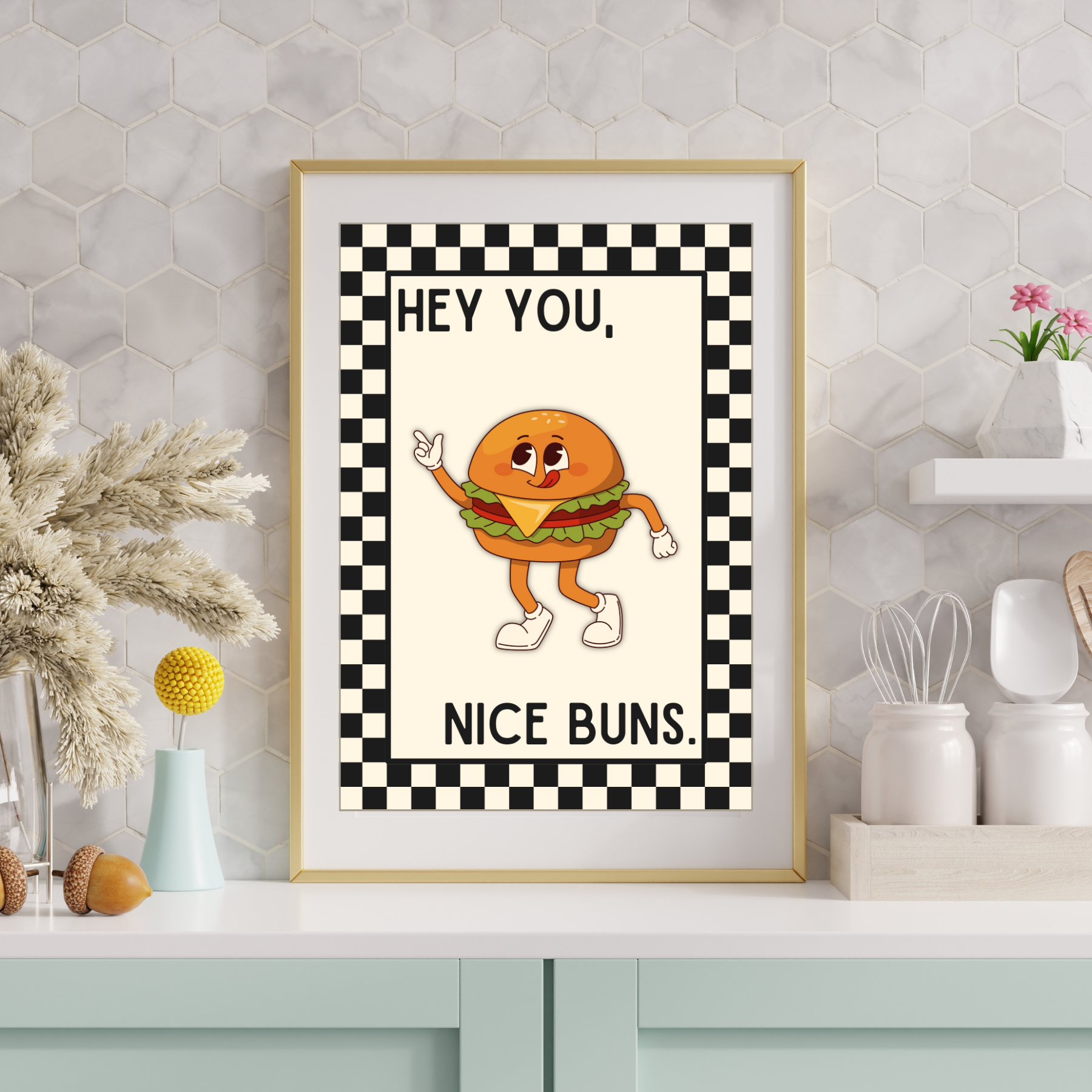 Nice buns | Kitsch Kitchen checkerboard retro collection print