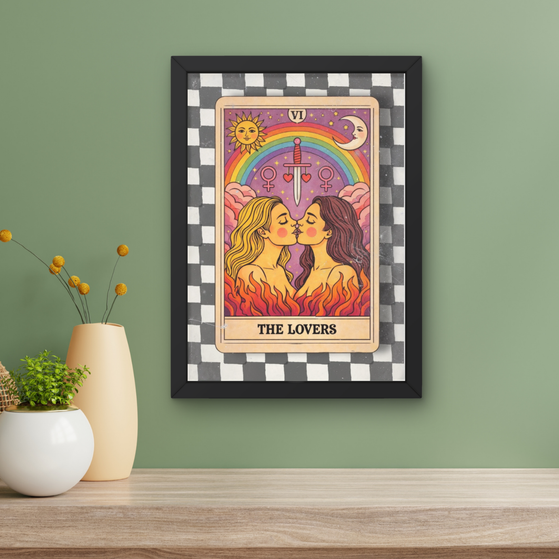 girls | checkerboard tarot LGBTQ+ art print