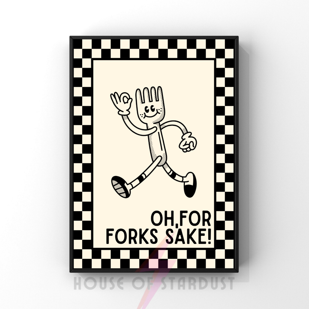Oh, for forks sake!| Kitsch Kitchen checkerboard retro collection print