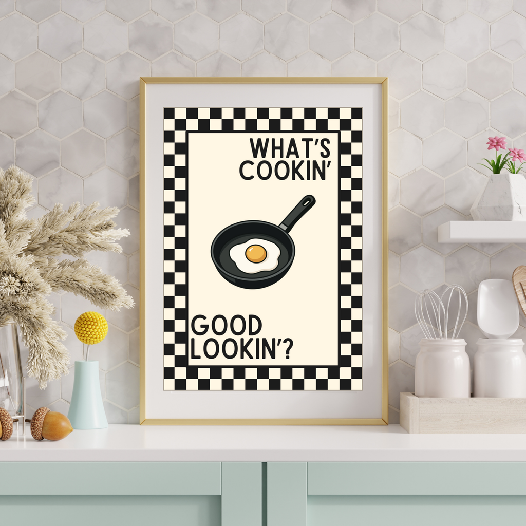 what's cookin' good lookin'? | Kitsch Kitchen checkerboard retro collection print
