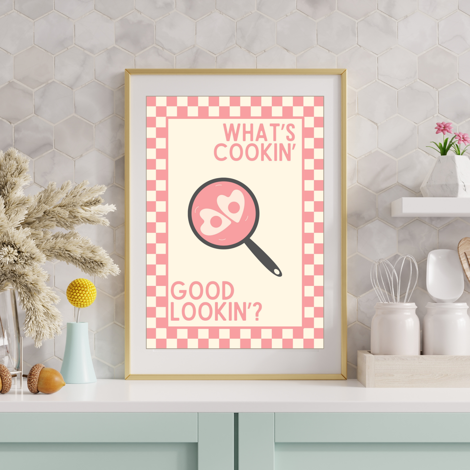 what's cookin' good lookin'? | Kitsch Kitchen checkerboard pastels collection print