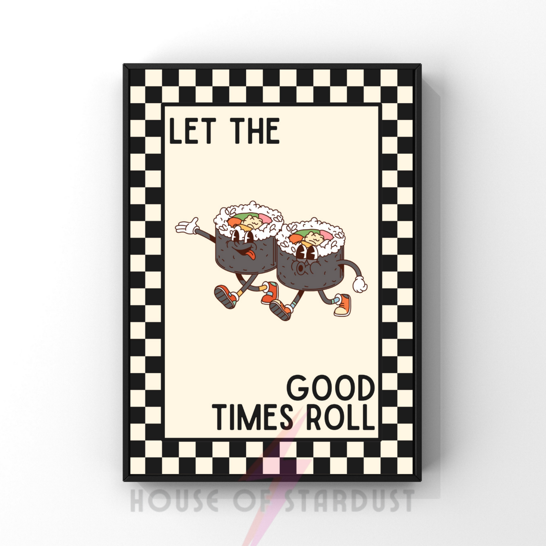 Let the good times roll Sushi | Kitsch Kitchen checkerboard retro collection print