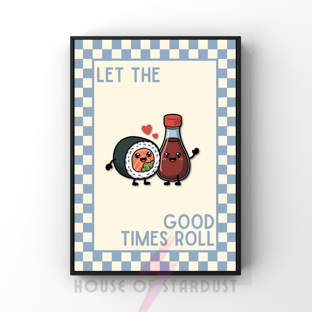 Let the good times roll Sushi | Kitsch Kitchen checkerboard pastels collection print