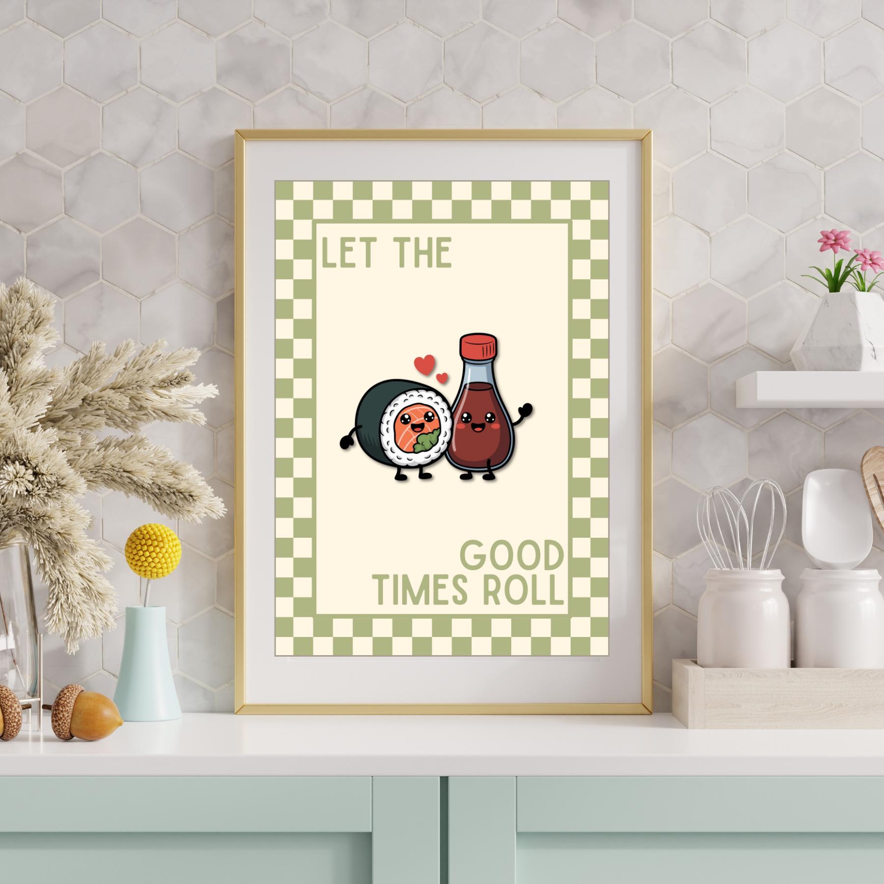 Let the good times roll Sushi | Kitsch Kitchen checkerboard pastels collection print
