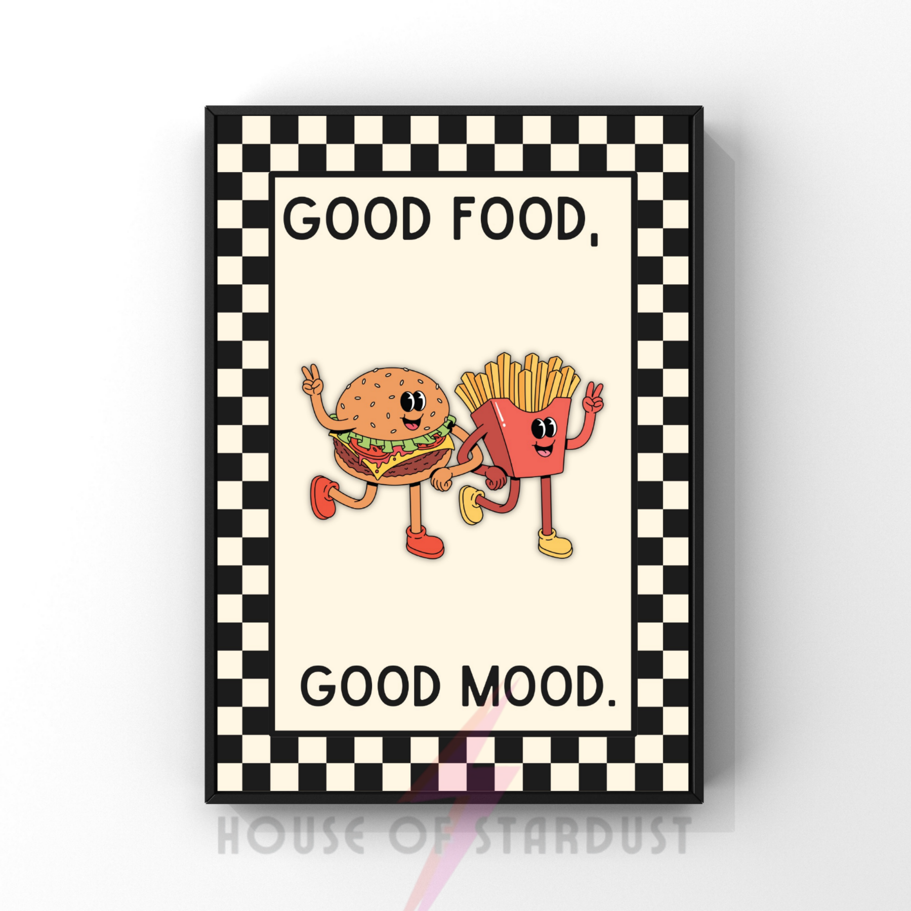 good food, good mood | Kitsch Kitchen checkerboard retro collection print