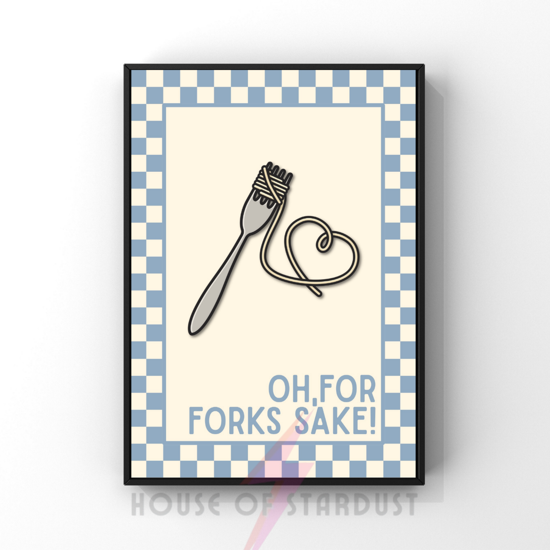 Oh, for forks sake!| Kitsch Kitchen checkerboard pastels collection print