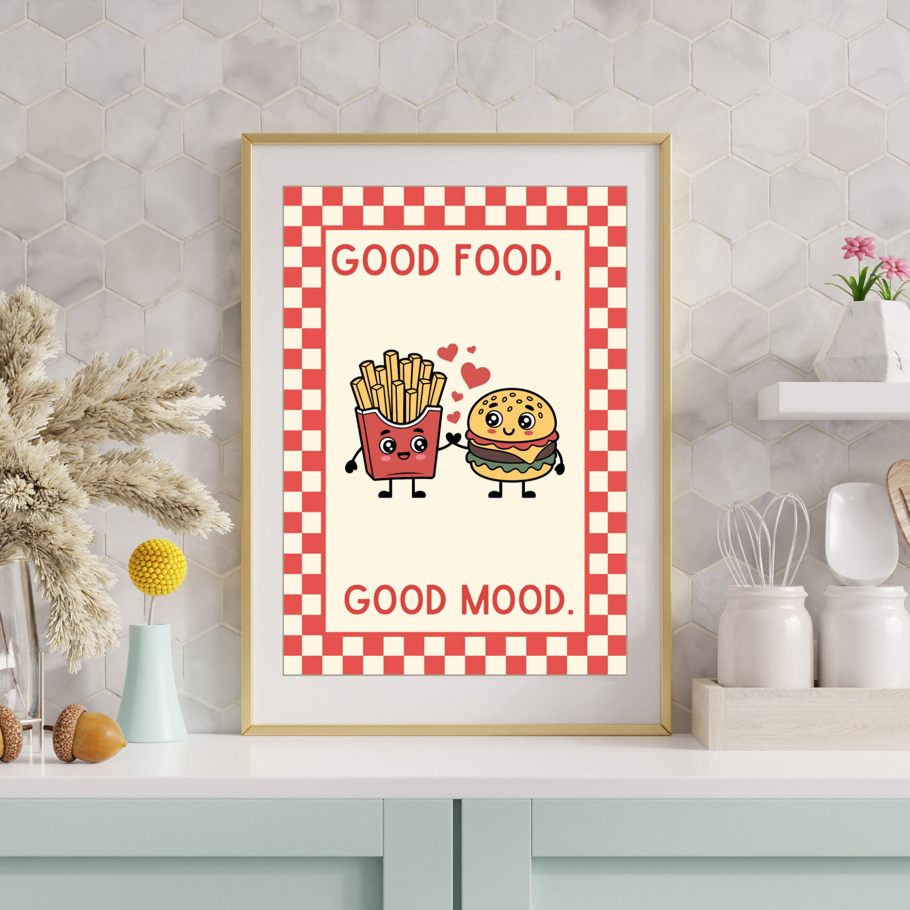 | Kitsch Kitchen checkerboard pastels collection print