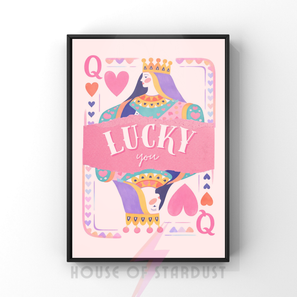 Lucky you Pastels| watercolour queen of hearts art print