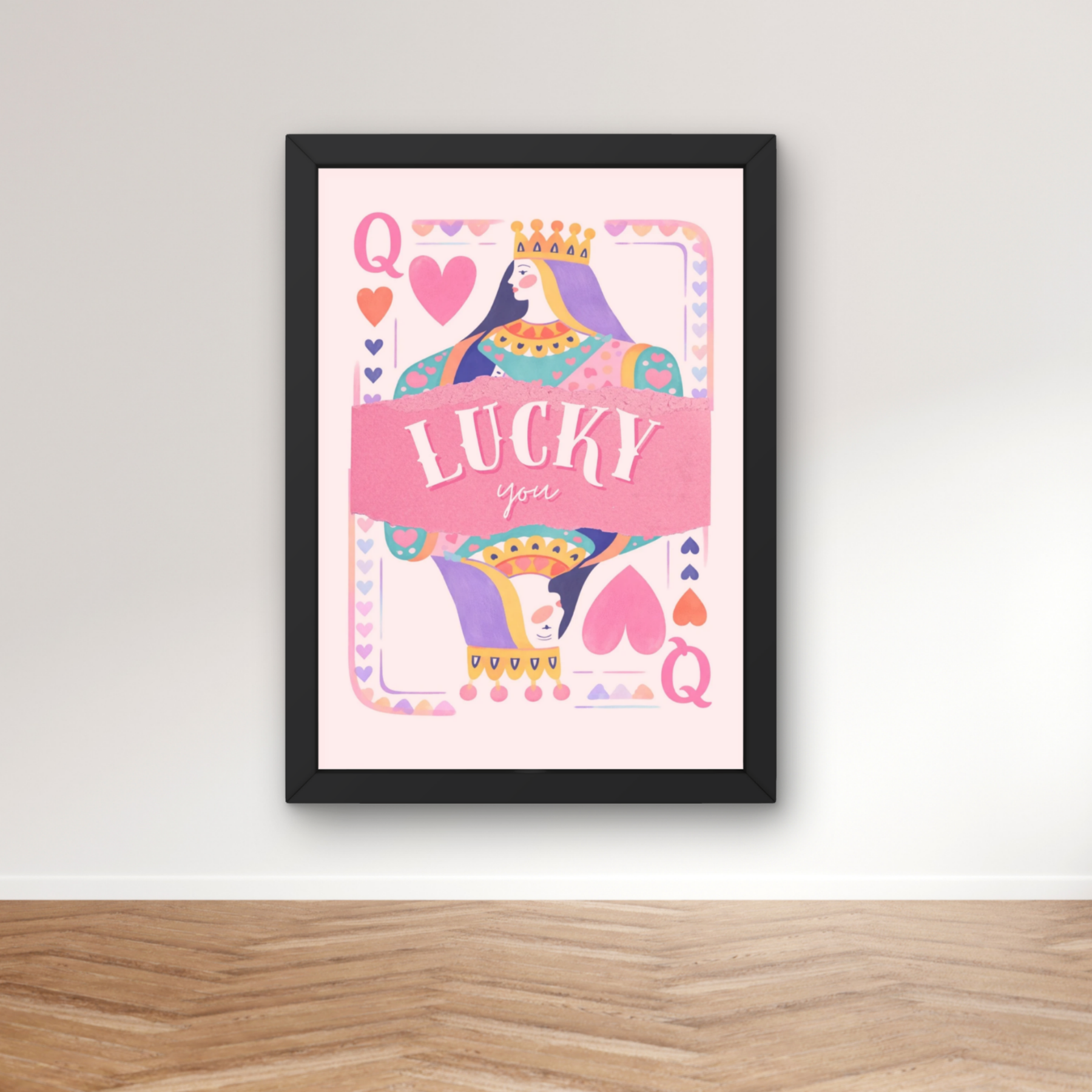 Lucky you Pastels| watercolour queen of hearts art print