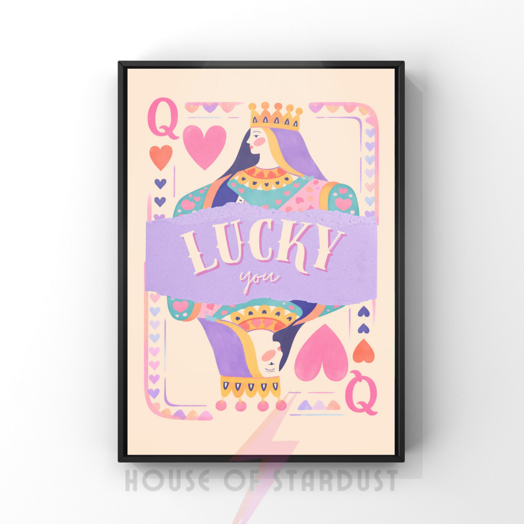 Lucky you Pastels| watercolour queen of hearts art print