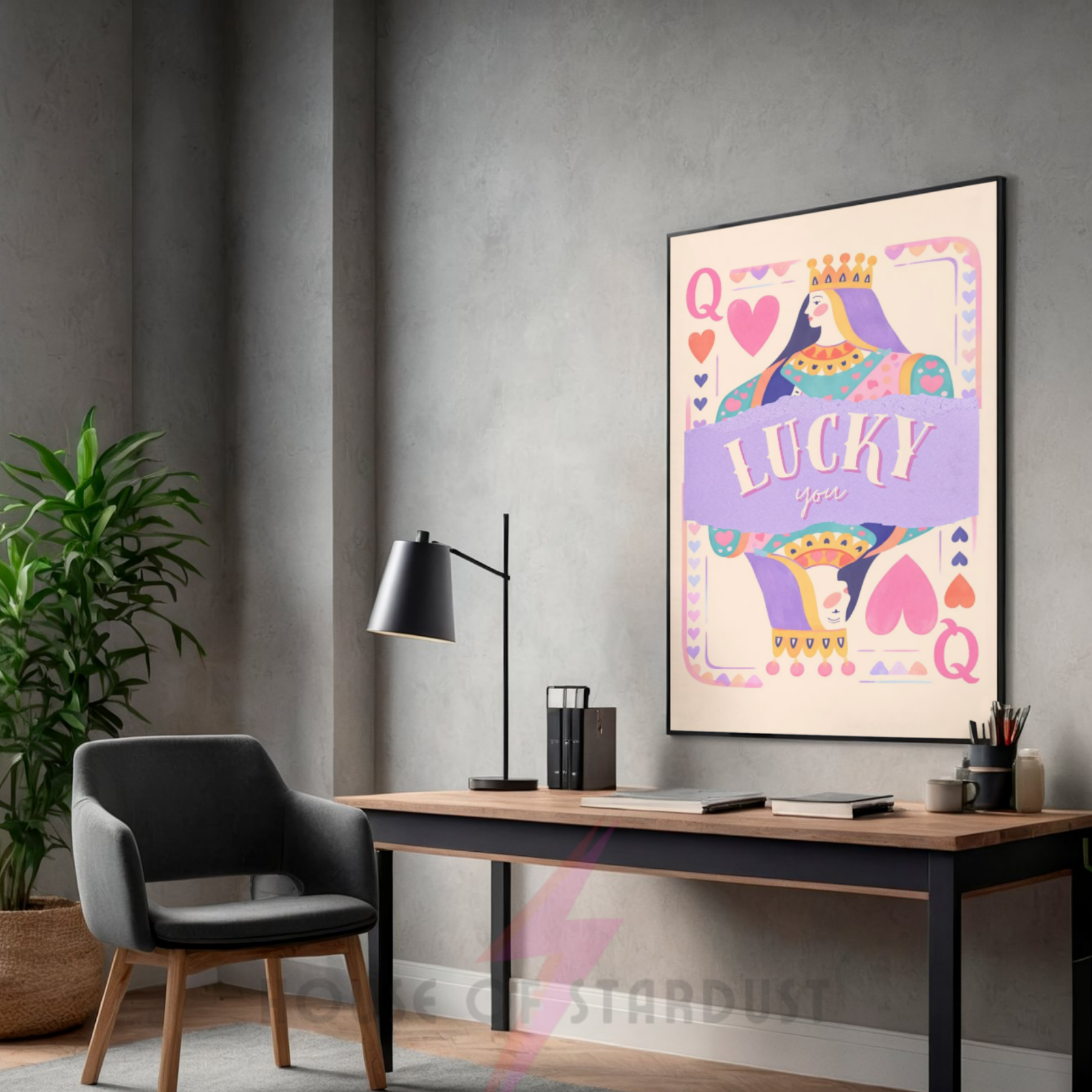 Lucky you Pastels| watercolour queen of hearts art print