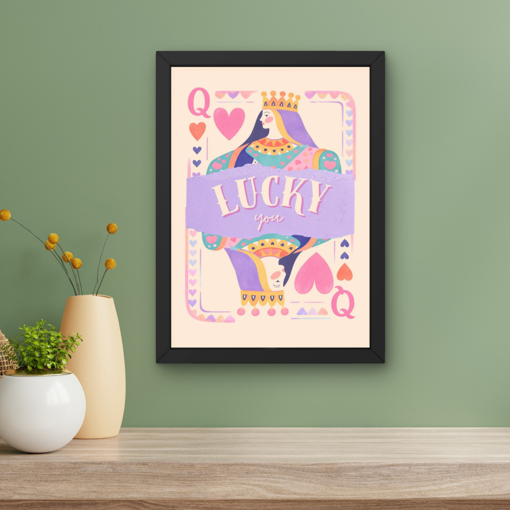 Lucky you Pastels| watercolour queen of hearts art print