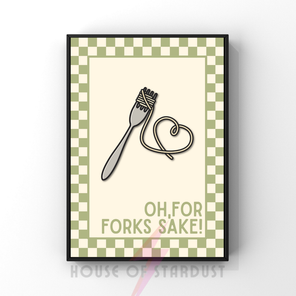 Oh, for forks sake!| Kitsch Kitchen checkerboard pastels collection print