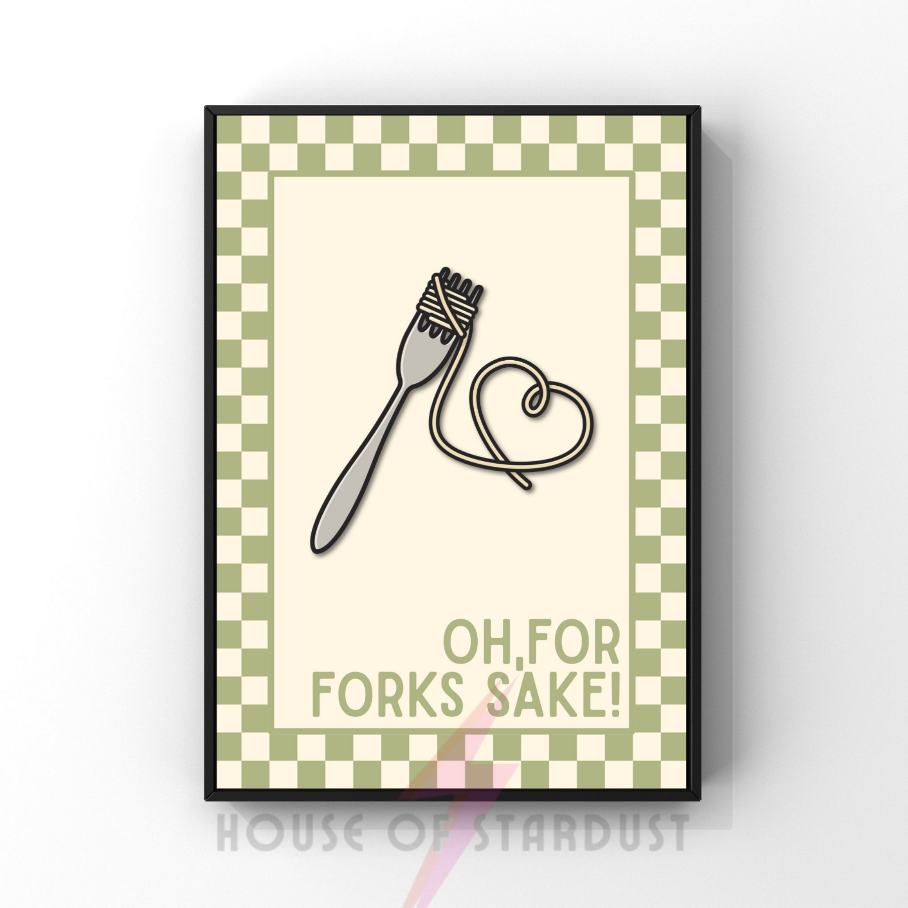 Oh, for forks sake!| Kitsch Kitchen checkerboard pastels collection print