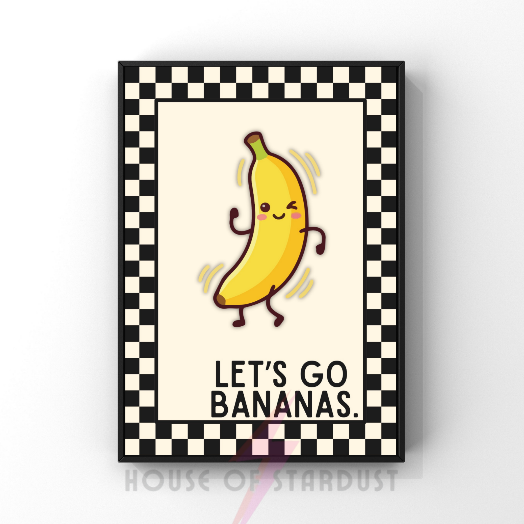Let's go bananas | Kitsch Kitchen checkerboard retro collection print