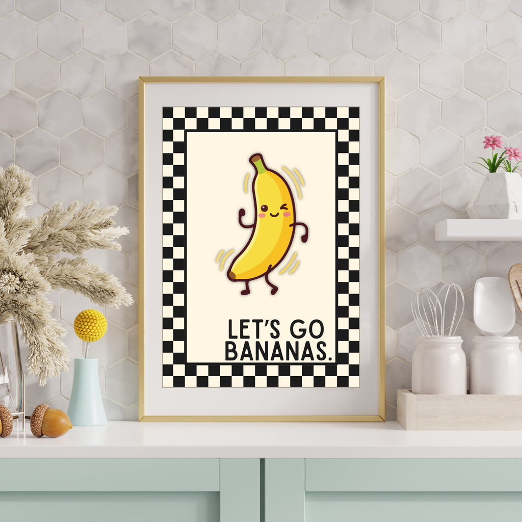 Let's go bananas | Kitsch Kitchen checkerboard retro collection print