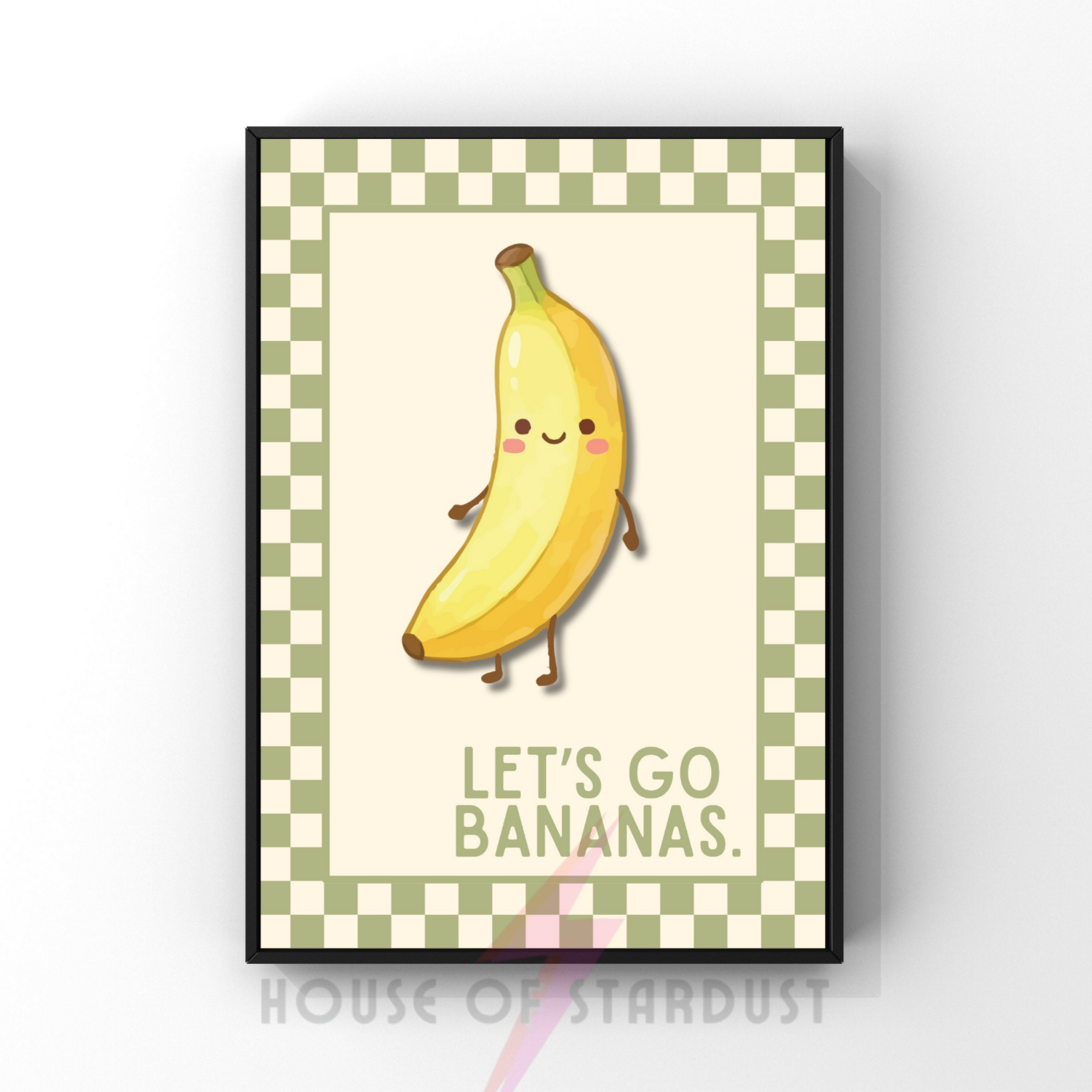 Let's go bananas | Kitsch Kitchen checkerboard pastels collection print