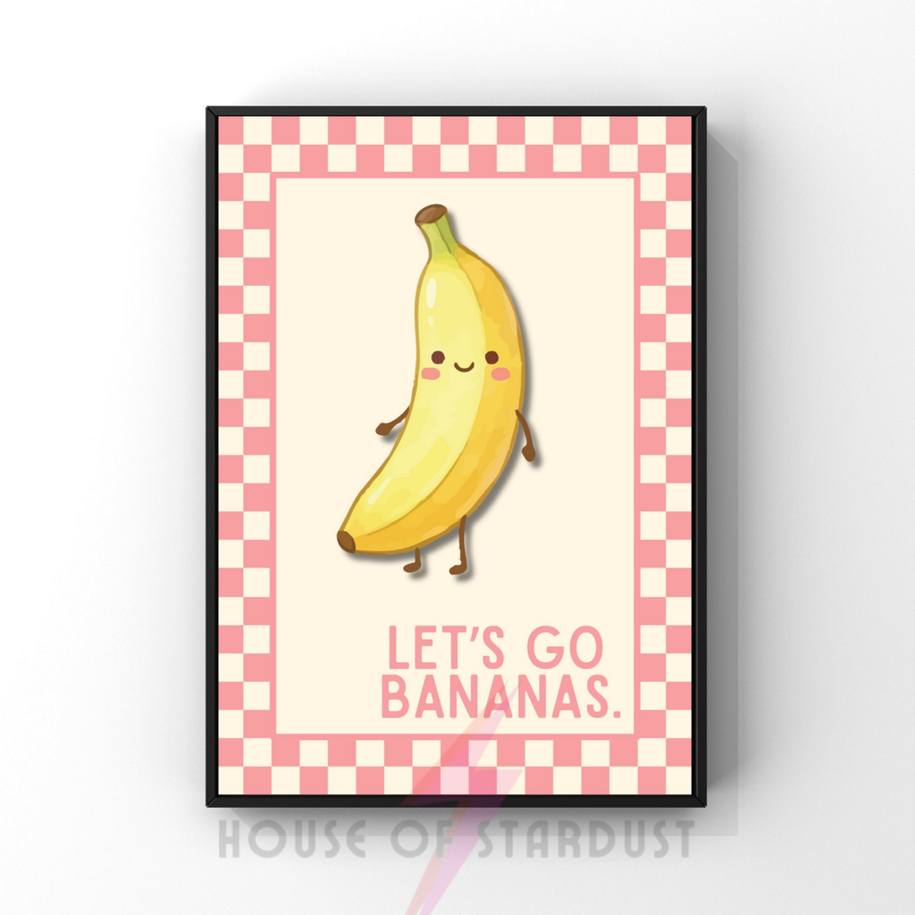 Let's go bananas | Kitsch Kitchen checkerboard pastels collection print
