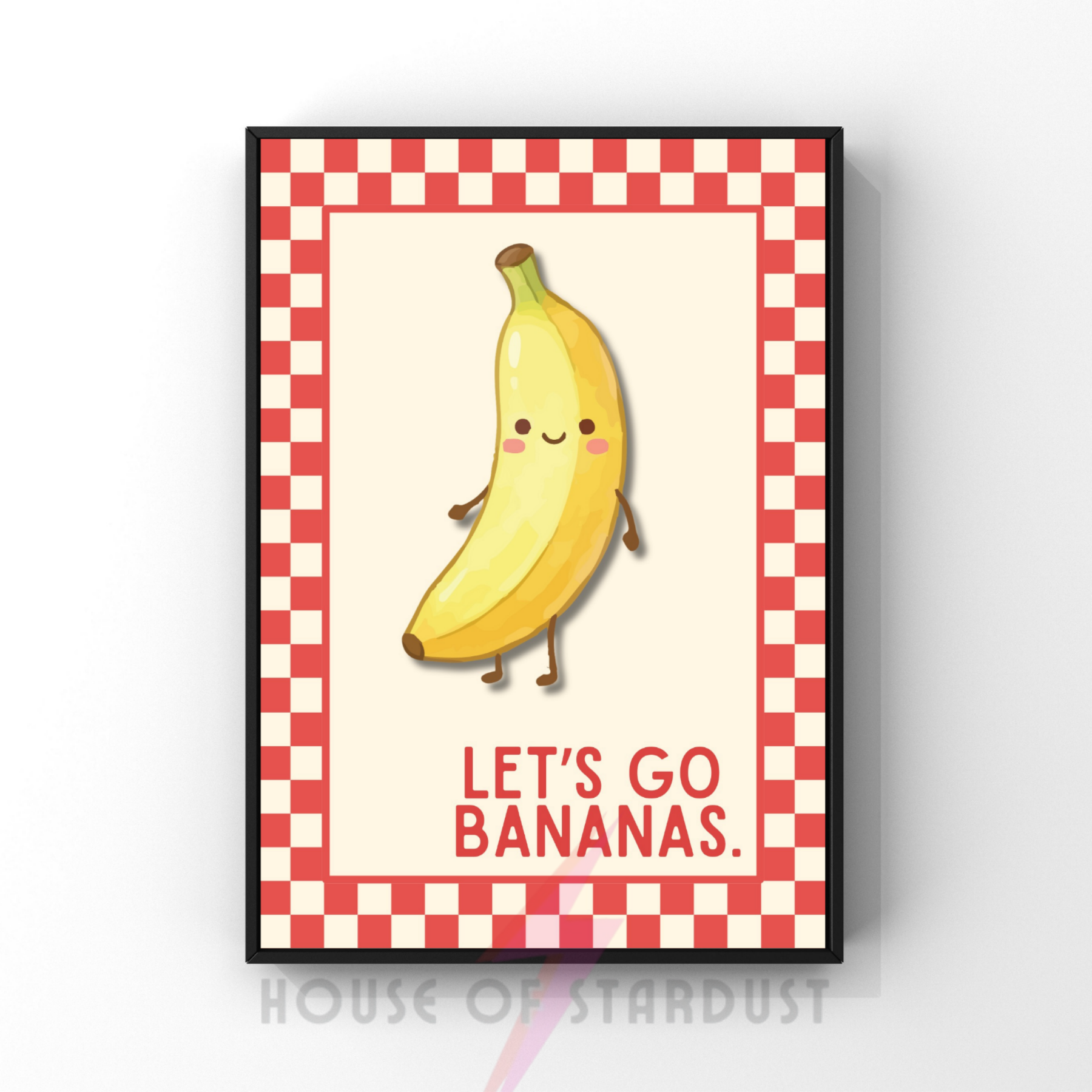 Let's go bananas | Kitsch Kitchen checkerboard pastels collection print
