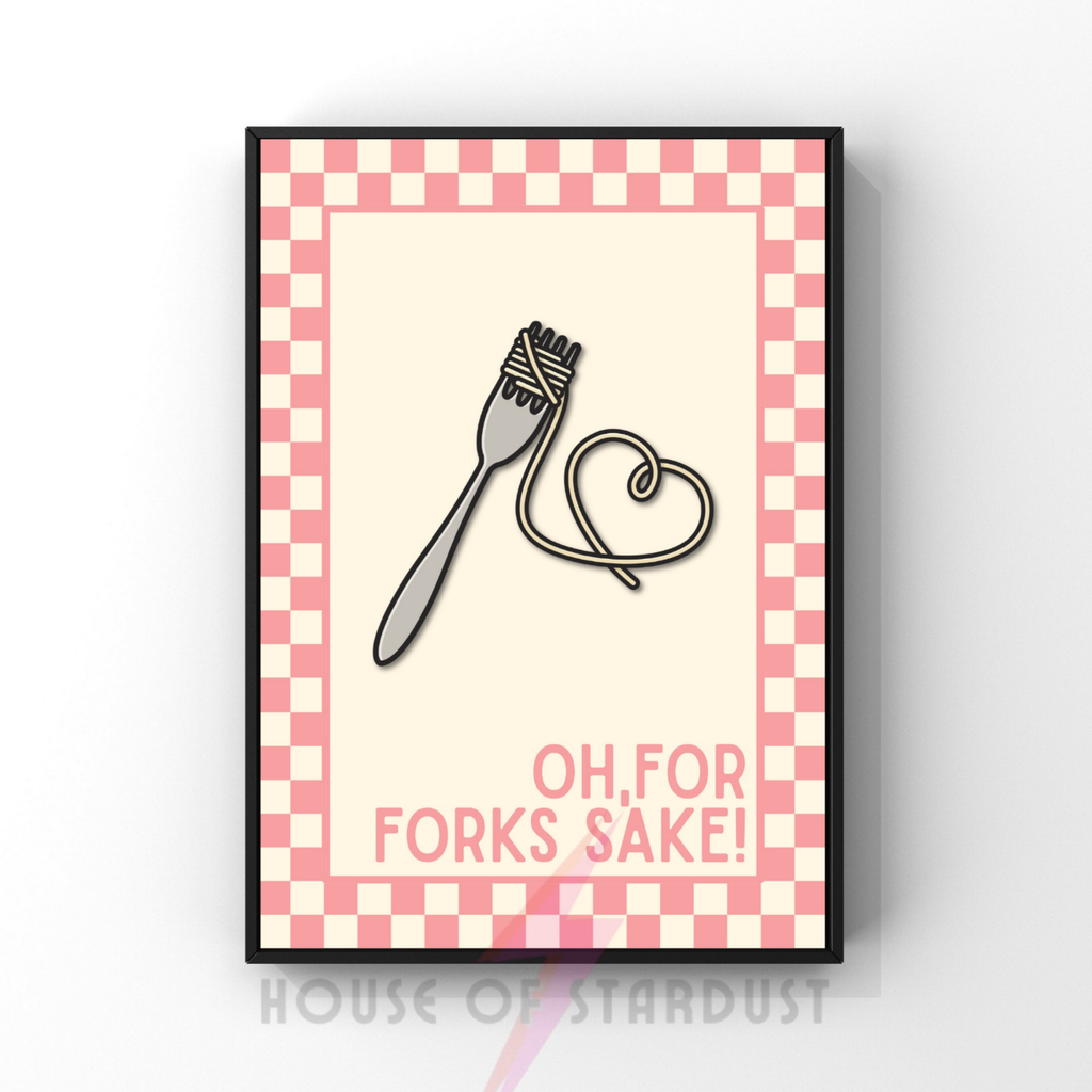 Oh, for forks sake!| Kitsch Kitchen checkerboard pastels collection print