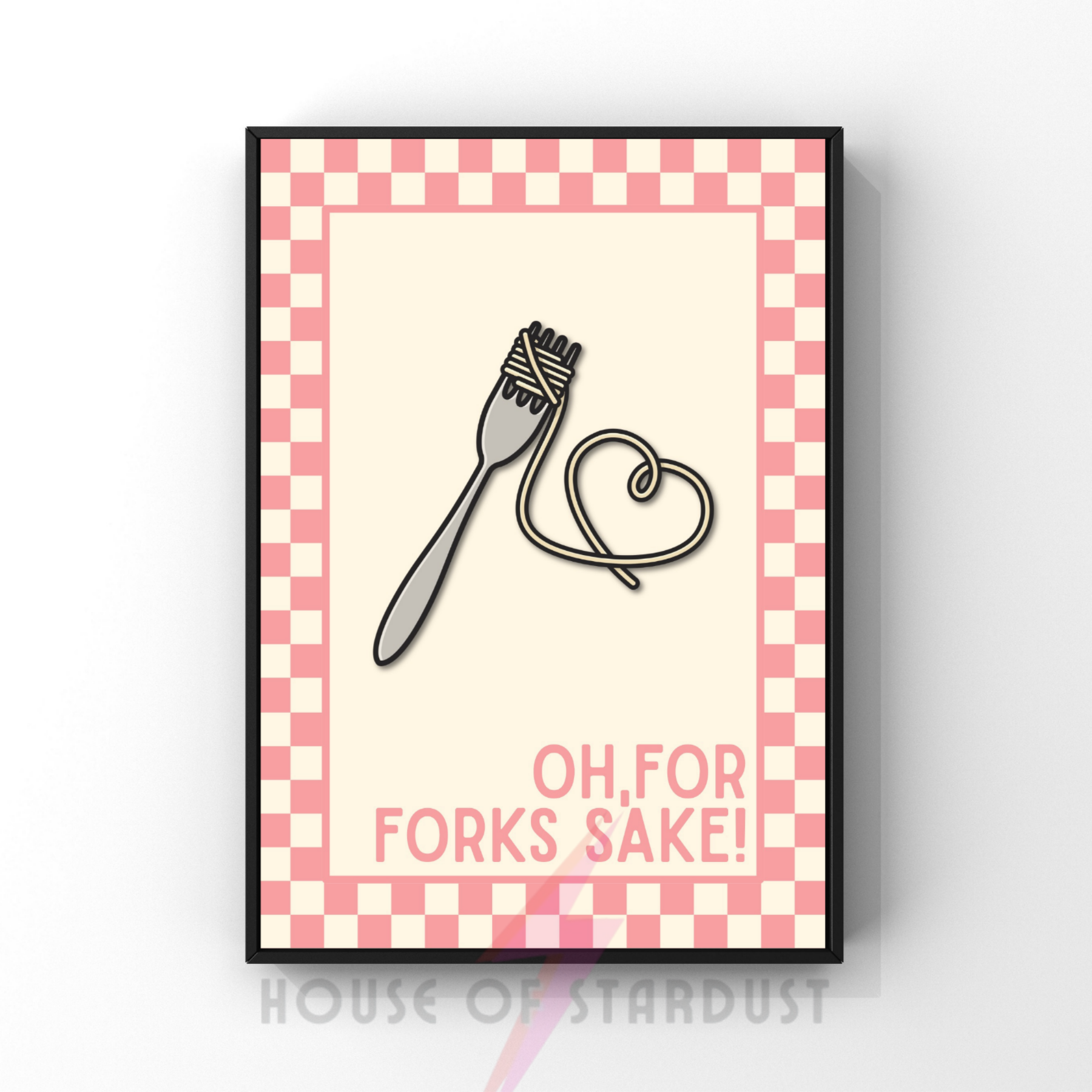 Oh, for forks sake!| Kitsch Kitchen checkerboard pastels collection print