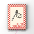 Oh, for forks sake!| Kitsch Kitchen checkerboard pastels collection print