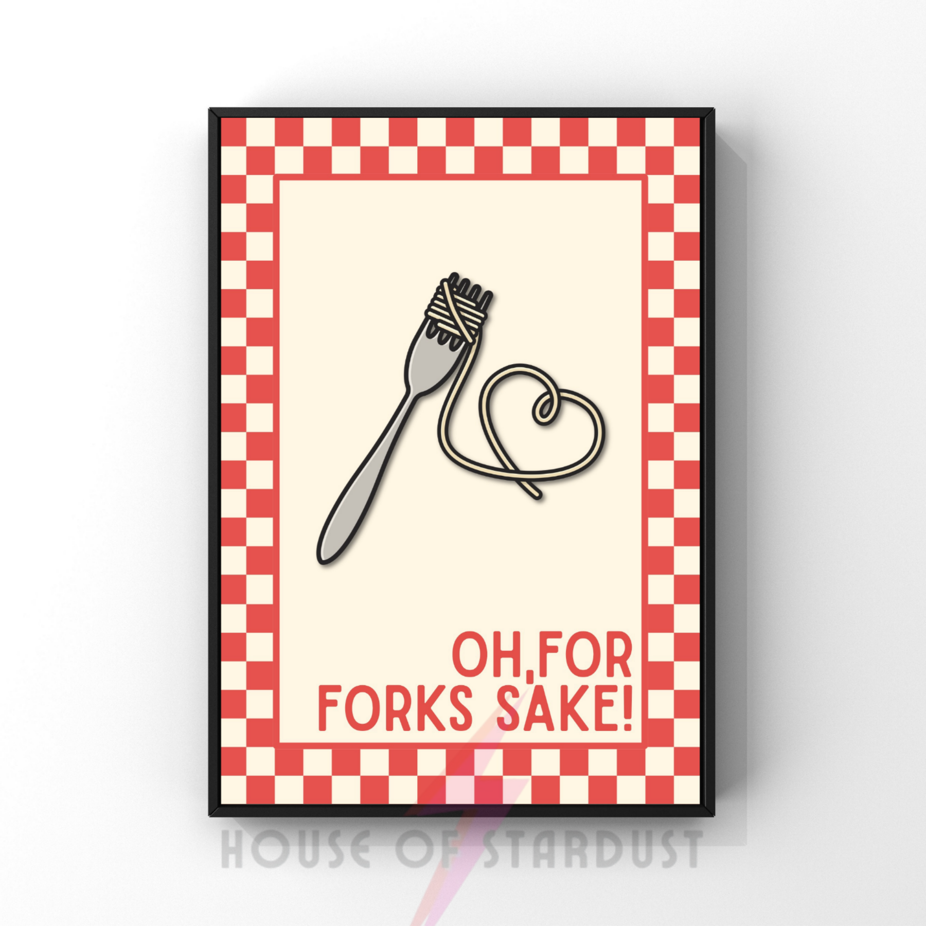 Oh, for forks sake!| Kitsch Kitchen checkerboard pastels collection print