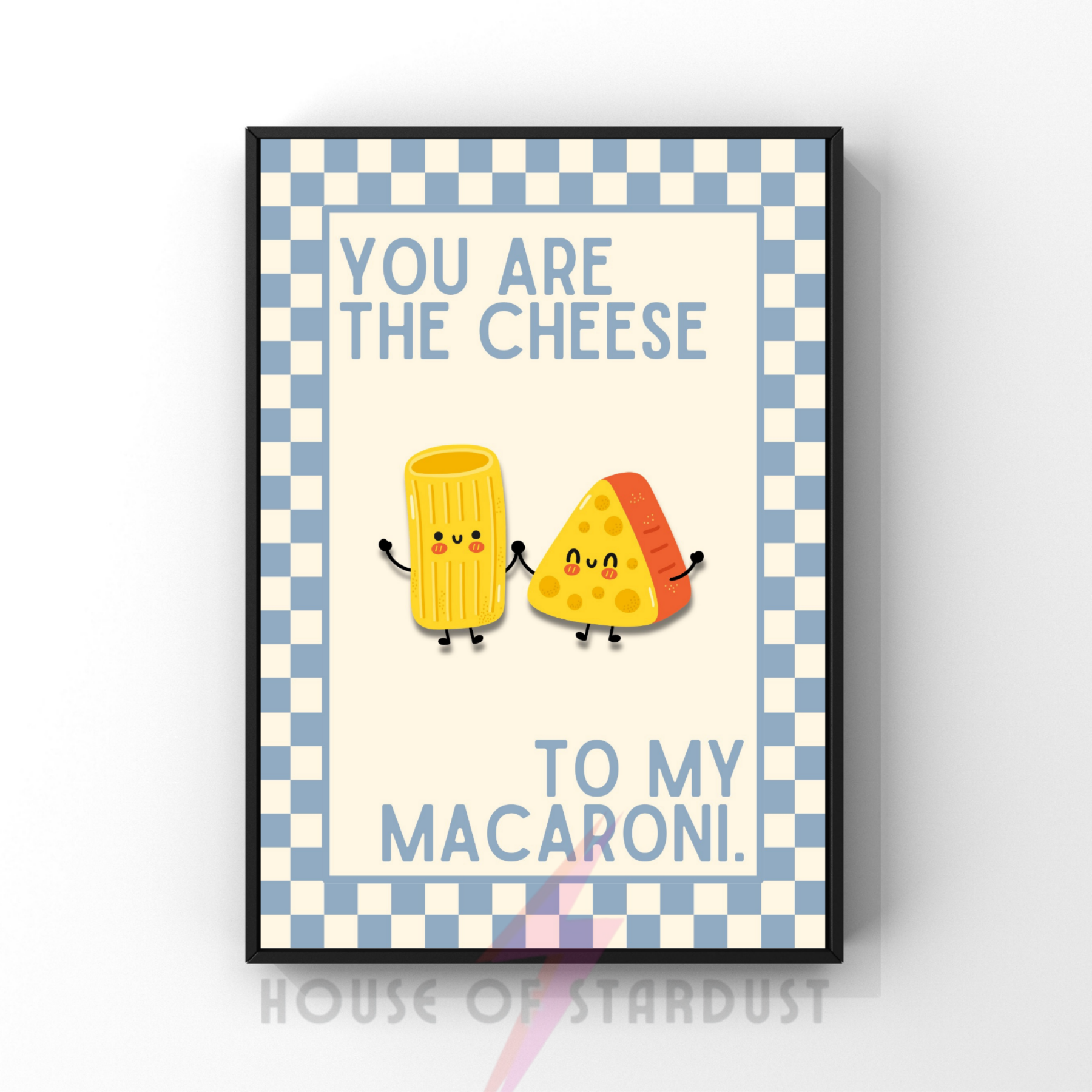 cheese to my macaroni | Kitsch Kitchen checkerboard pastels collection print